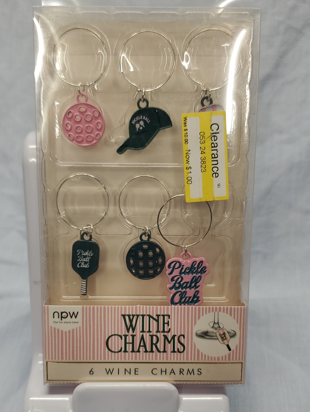 Pickle Ball Club Wine Charms - Pink & Black Set